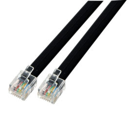 C&acirc;ble modulaire RJ11 (6/4) / RJ11 (6/4) c&acirc;ble plat &agrave; 4 voies, 1,0 m, noir
