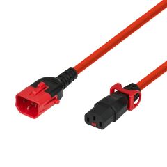 C&acirc;ble d'extension &agrave; double verrouillage C14 - C13 IEC, rouge, 2 m