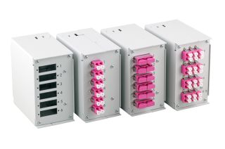 Fa&ccedil;ade de bo&icirc;tier pour rail DIN vide, pas de 1,7 mm, pour 6 connecteurs SC duplex/LC quadruple.