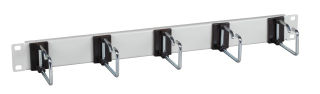 Panneau de routage de c&acirc;bles 19", 1U, 5 x supports m&eacute;talliques 110 mm simples, RAL7035