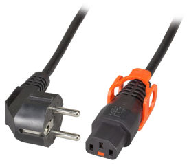 C&acirc;ble d'alimentation CEE7/7 90&deg; - C13 180&deg;, noir, 2,0 m, 3 x 1,00 mm&sup2;, verrouillage IEC+