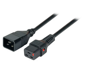 Rallonge C20 180&deg; - C19 180&deg;, noire, 2 m, 3 x 1,5 mm&sup2;, verrouillable IEC